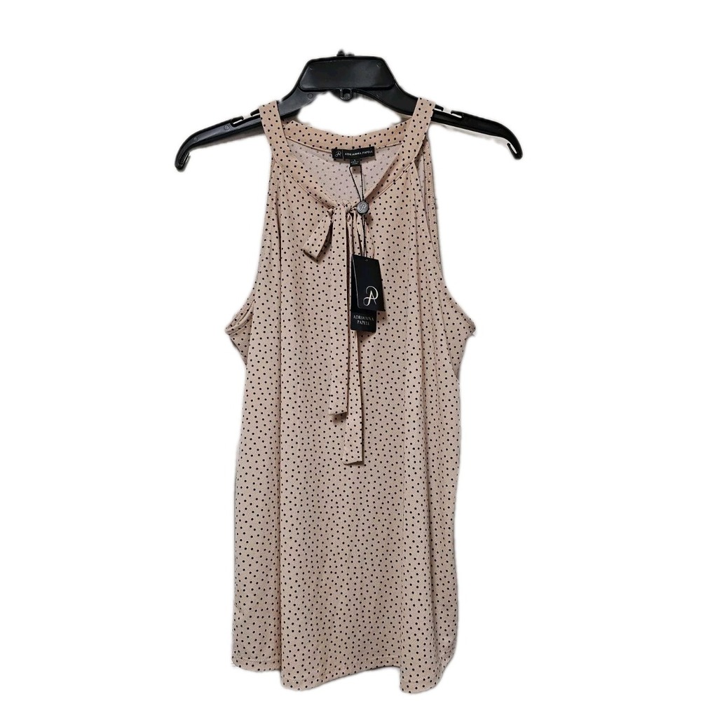 Adrianna Papell Sz L Polka Dot V Neck Sleeveless Tie Blouse Top Career NWT